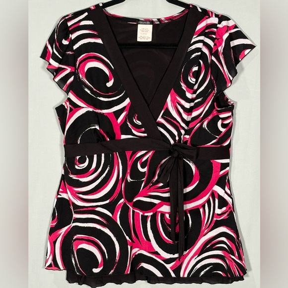 Vintage Maurices XL Y2K Babydoll Tie Waist Whimsigoth Artsy Black Hot Pink White - Picture 2 of 8